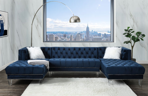 ACME Ezamia Navy Blue Velvet Ezamia Sectional Sofa Model 57365