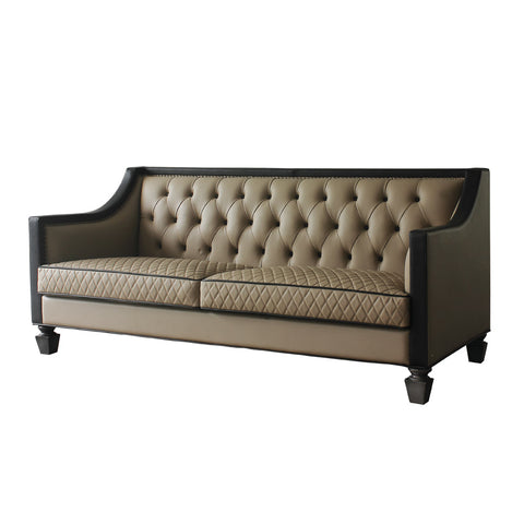 ACME House Beatrice Tan PU, Black PU & Charcoal Finish House Beatrice Sofa Model 58815