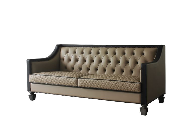 ACME House Beatrice Tan PU, Black PU & Charcoal Finish House Beatrice Sofa Model 58815