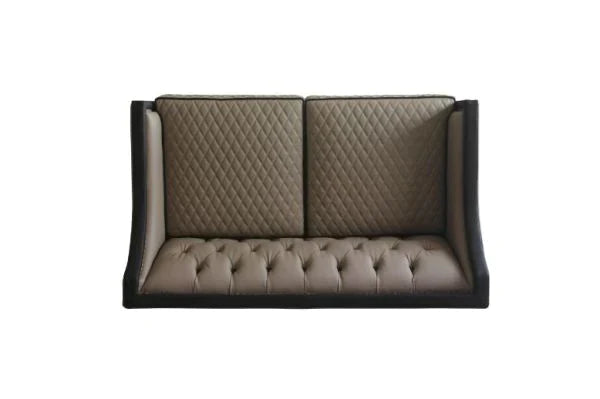 House Beatrice Tan PU, Black PU & Charcoal Finish Loveseat Model 58816 By ACME Furniture