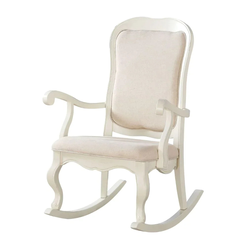 Sharan Fabric & Antique White Rocking Chair Model 59388 By ACME Furniture