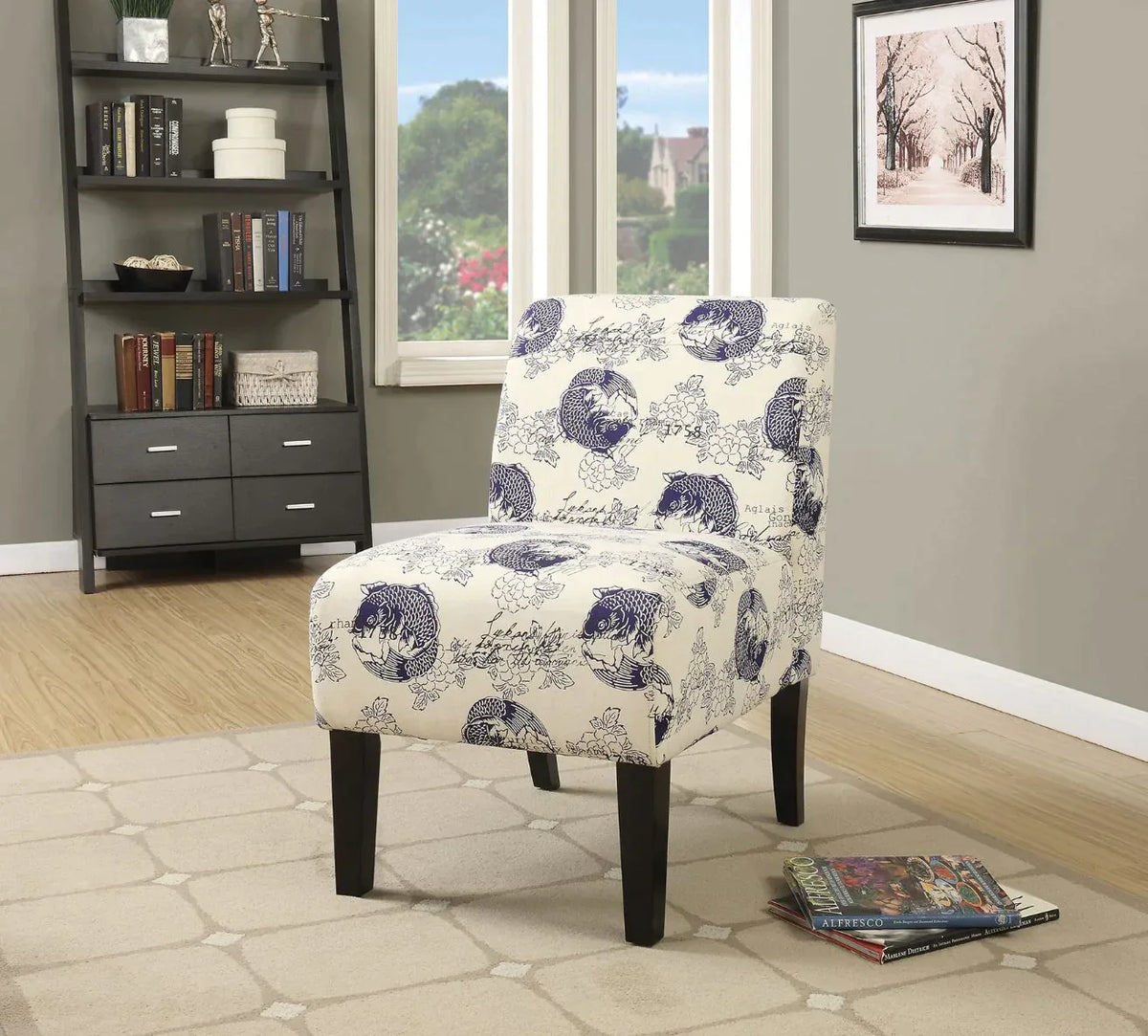 Ollano Pattern Fabric (Dark Blue Fish) Accent Chair Model 59439 By ACME Furniture