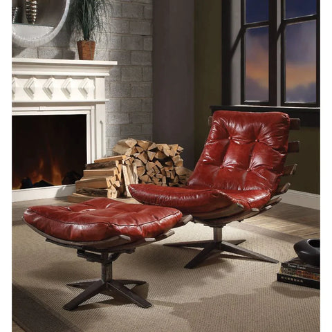 Gandy Antique Red Top Grain Leather Accent Chair Model 59531 By ACME Furniture