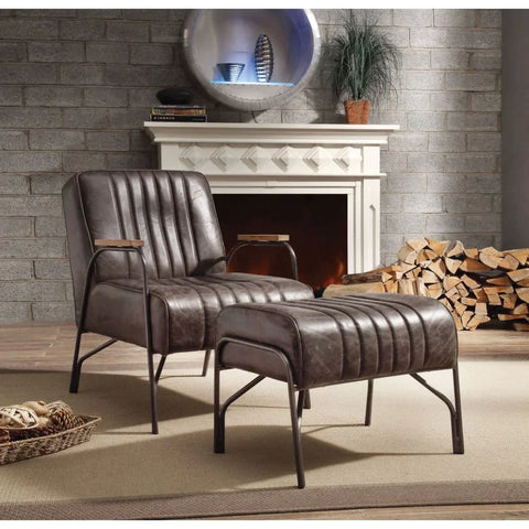 Sarahi Distress Espresso Top Grain Leather Accent Chair Model 59597 By ACME Furniture