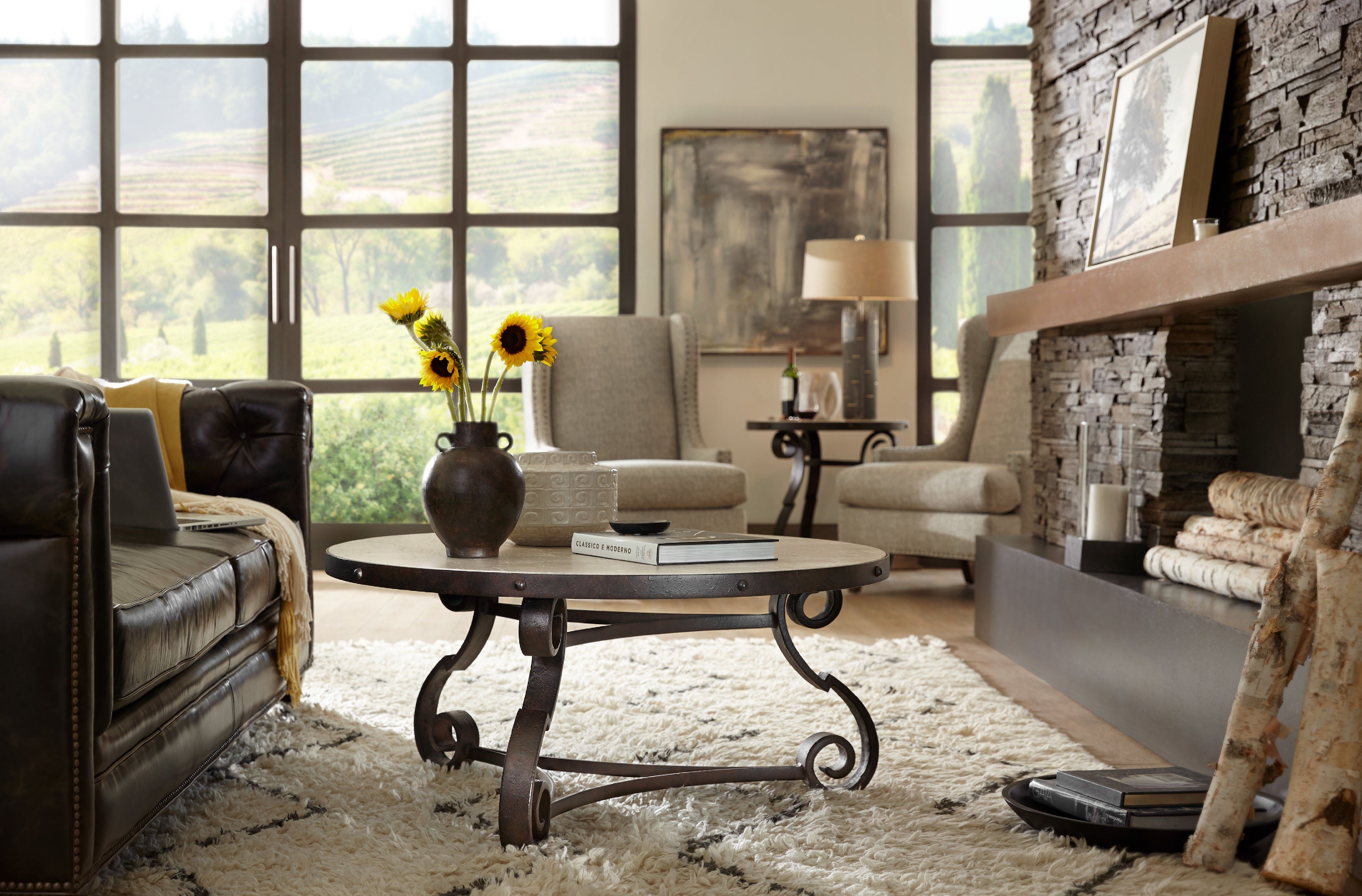 Hooker Furniture Living Room Luckenbach Metal and Stone End Table