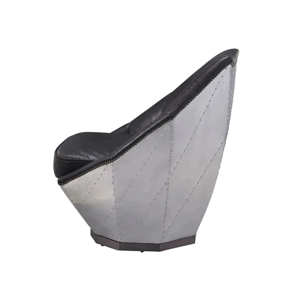 Brancaster Distress Espresso Top Grain Leather & Aluminum Accent Chair Model 59622 By ACME Furniture