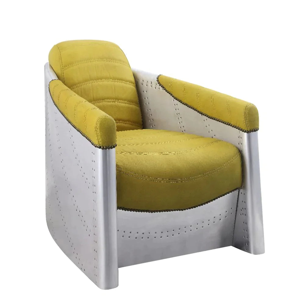 Brancaster Yellow Top Grain Leather & Aluminum Accent Chair Model 59624 By ACME Furniture