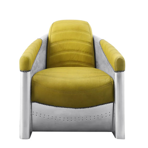 Brancaster Yellow Top Grain Leather & Aluminum Accent Chair Model 59624 By ACME Furniture