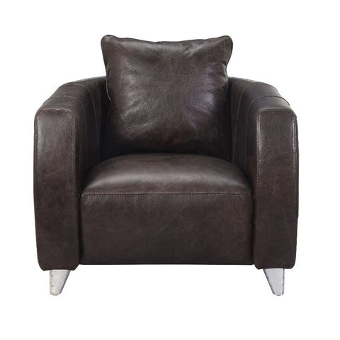 Kalona Distress Chocolate Top Grain Leather & Aluminum Accent Chair Model 59717 By ACME Furniture