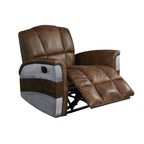 Brancaster Retro Brown Top Grain Leather & Aluminum Recliner Model 59718 By ACME Furniture
