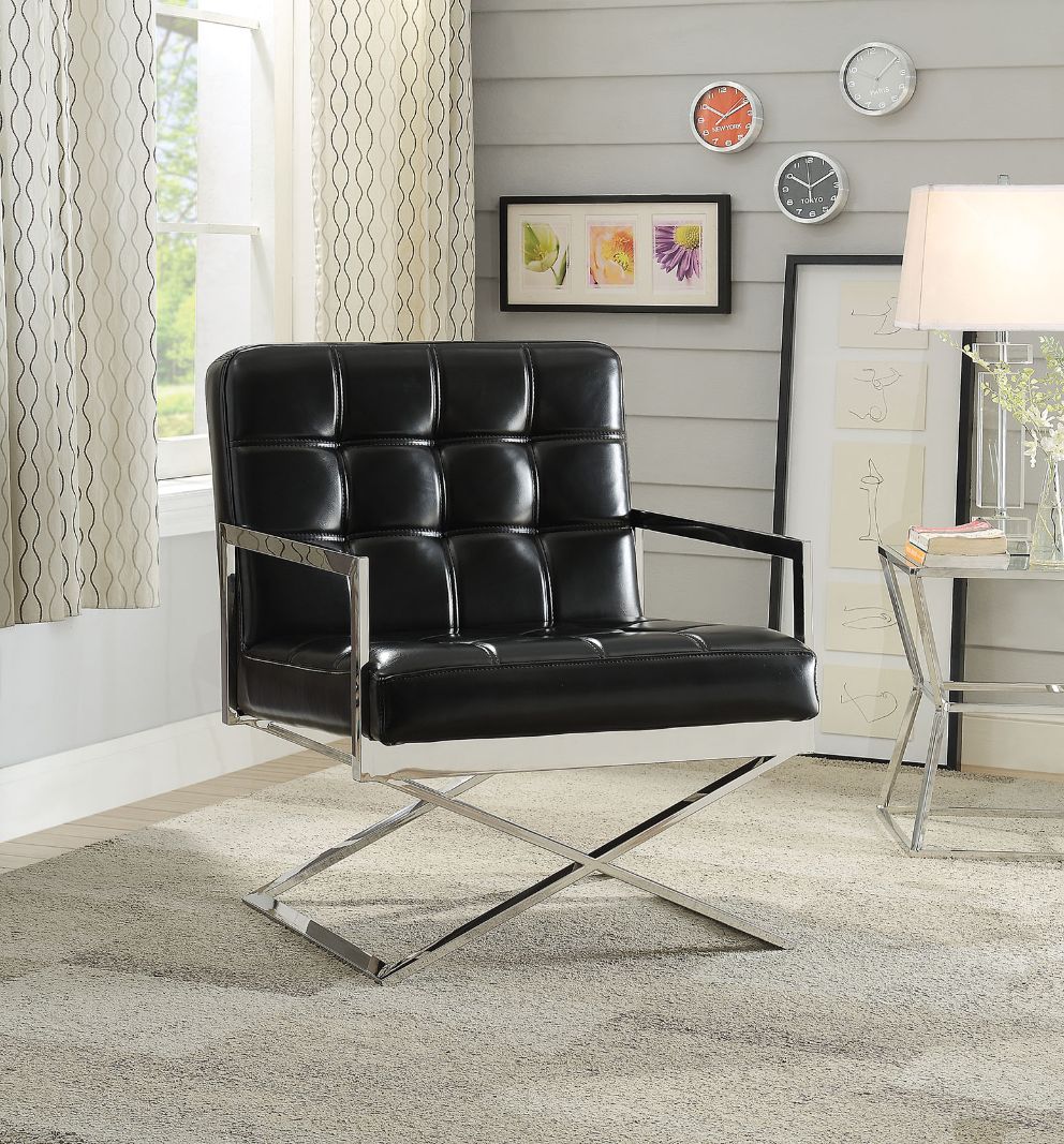 Rafael Black PU & Stainless Steel Accent Chair Model 59776 By ACME Furniture