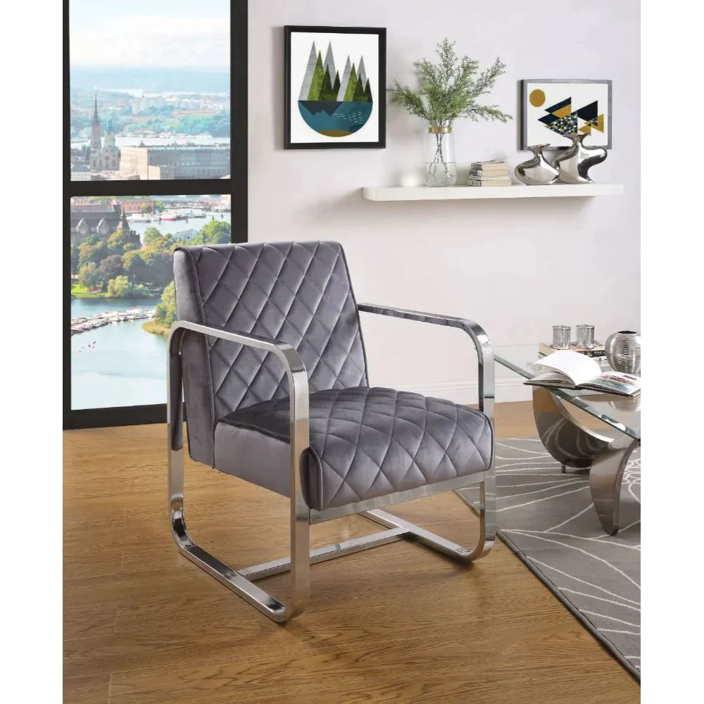 Tasmine Gray Velvet & Chrome Accent Chair Model 59812 By ACME Furniture