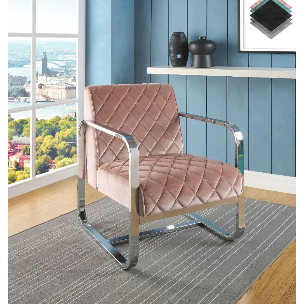 Tasmine Peach Velvet & Chrome Accent Chair Model 59813 By ACME Furniture