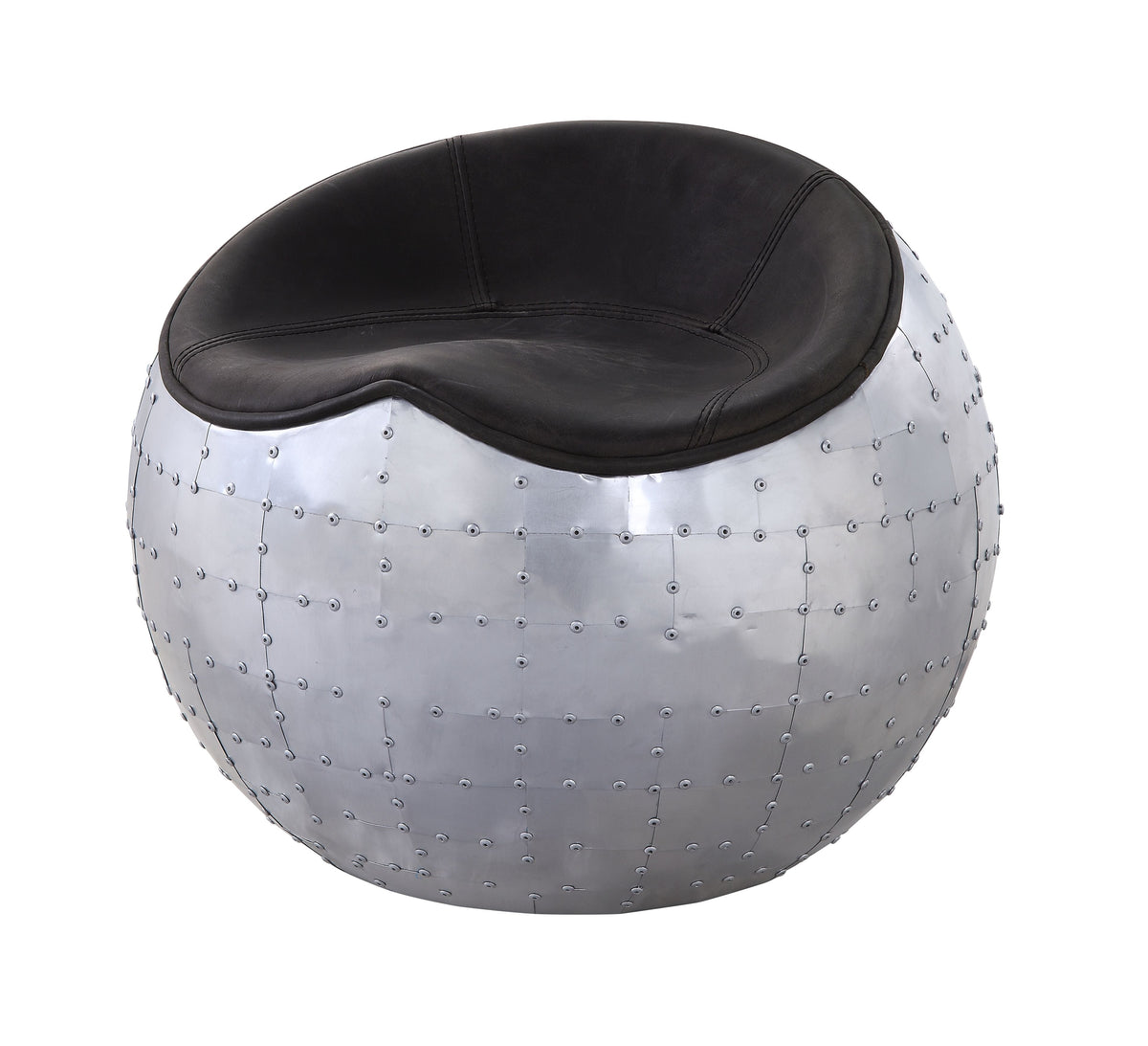ACME Brancaster Antique Ebony Top Grain Leather & Aluminum Brancaster Ottoman Model 59837