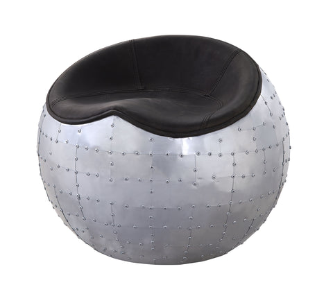 ACME Brancaster Antique Ebony Top Grain Leather & Aluminum Brancaster Ottoman Model 59837