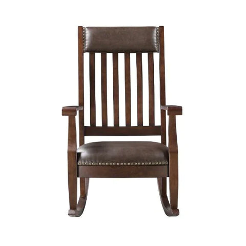Raina Brown PU & Walnut Finish Rocking Chair Model 59937 By ACME Furniture
