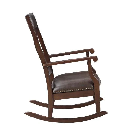 Raina Brown PU & Walnut Finish Rocking Chair Model 59937 By ACME Furniture