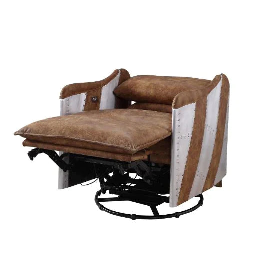 Qalurne 2-Tone Mocha Top Grain Leather & Aluminum Recliner Model 59942 By ACME Furniture