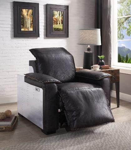 Nernoss Dark Grain Brown Leather & Aluminum Recliner Model 59943 By ACME Furniture