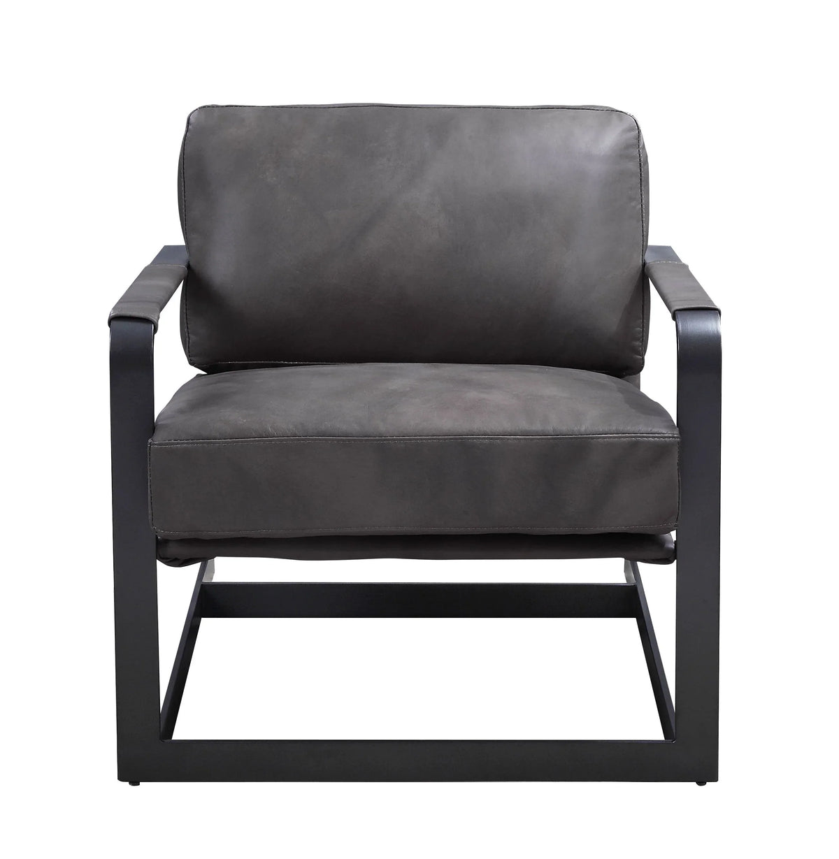 Locnos Gray Top Grain Leather & Black Finish Accent Chair Model 59944 By ACME Furniture
