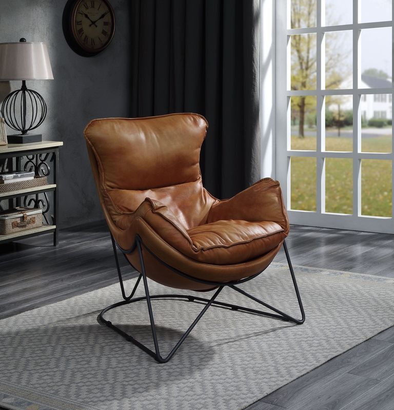 Thurshan Aperol Top Grain Leather & Black Finish Accent Chair Model 59945 By ACME Furniture
