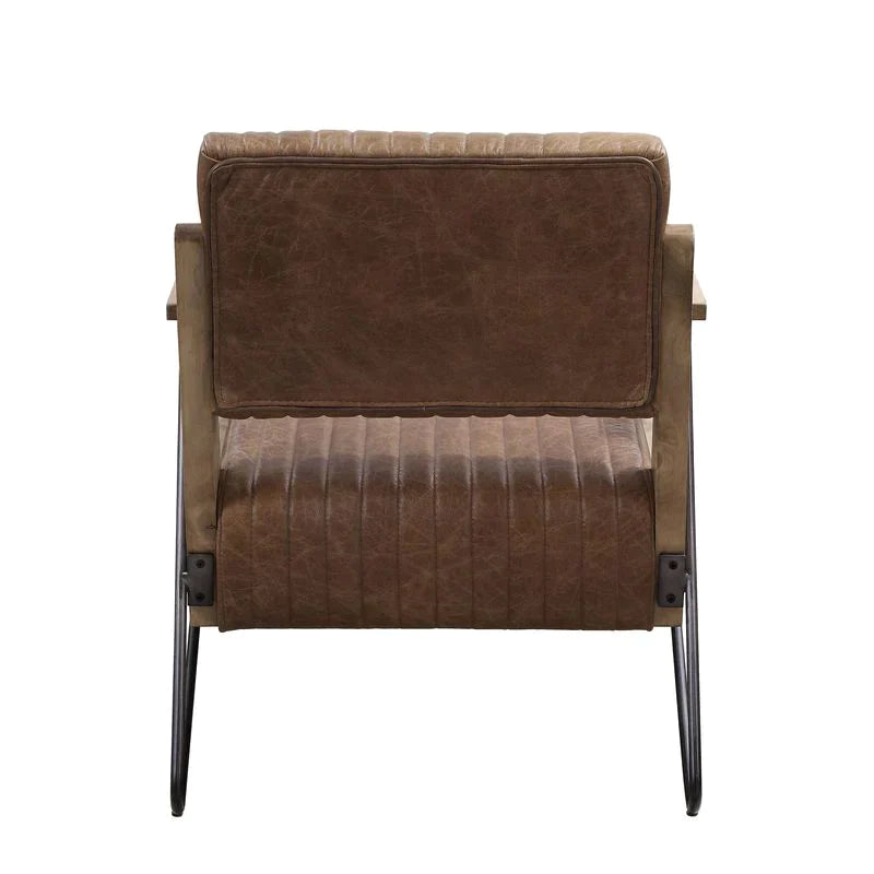 Eacnlz Cocoa Top Grain Leather & Matt Iron Finish Accent Chair Model 59947 By ACME Furniture