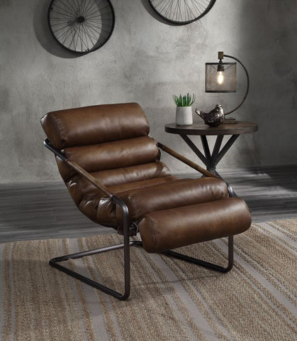 Dolgren Sahara Top Grain Leather & Matt Iron Finish Accent Chair Model 59948 By ACME Furniture