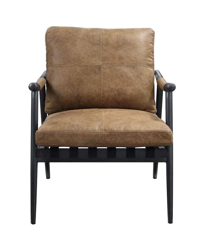 Anzan Berham Chestnut Top Grain Leather & Matt Iron Finish Accent Chair Model 59949 By ACME Furniture