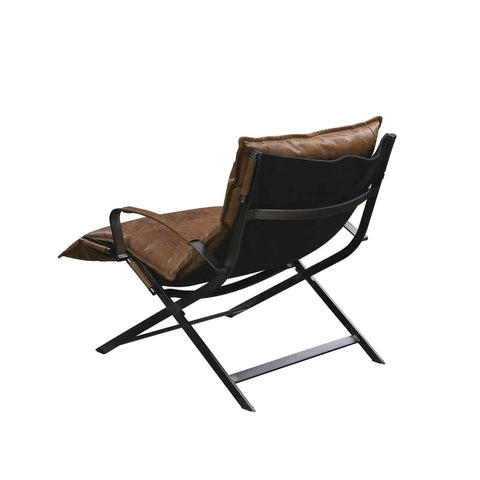 Zulgaz Cocoa Top Grain Leather & Matt Iron Finish Accent Chair Model 59951 By ACME Furniture