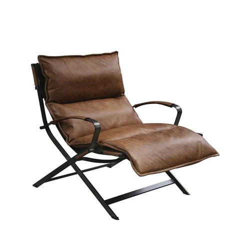 Zulgaz Cocoa Top Grain Leather & Matt Iron Finish Accent Chair Model 59951 By ACME Furniture
