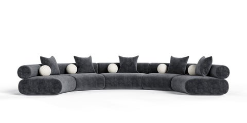 Divani Casa Simpson Contemporary Dark Grey Fabric Curved Modular Sectional Sofa With Throw Pillows 5 Piece Sectional Model VGOD-ZW-23018-GRY-MOD-5-Piece Sectional