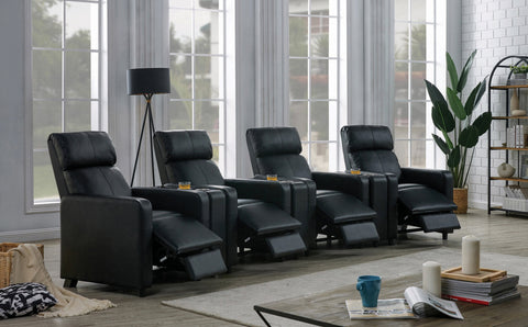 Coaster Toohey Upholstered Tufted Recliner Living Room Set Black Model 600181-S4A