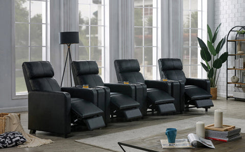 Coaster Toohey Upholstered Tufted Recliner Living Room Set Black Model 600181-S4A