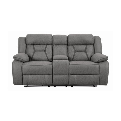 Coaster Higgins Pillow Top Arm Motion Loveseat with Console Grey Model 602262