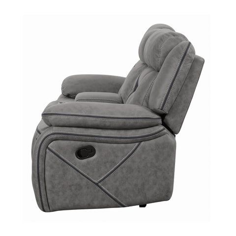 Coaster Higgins Pillow Top Arm Motion Loveseat with Console Grey Model 602262