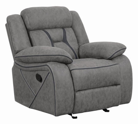 Coaster Higgins Overstuffed Upholstered Glider Recliner Grey Model 602263