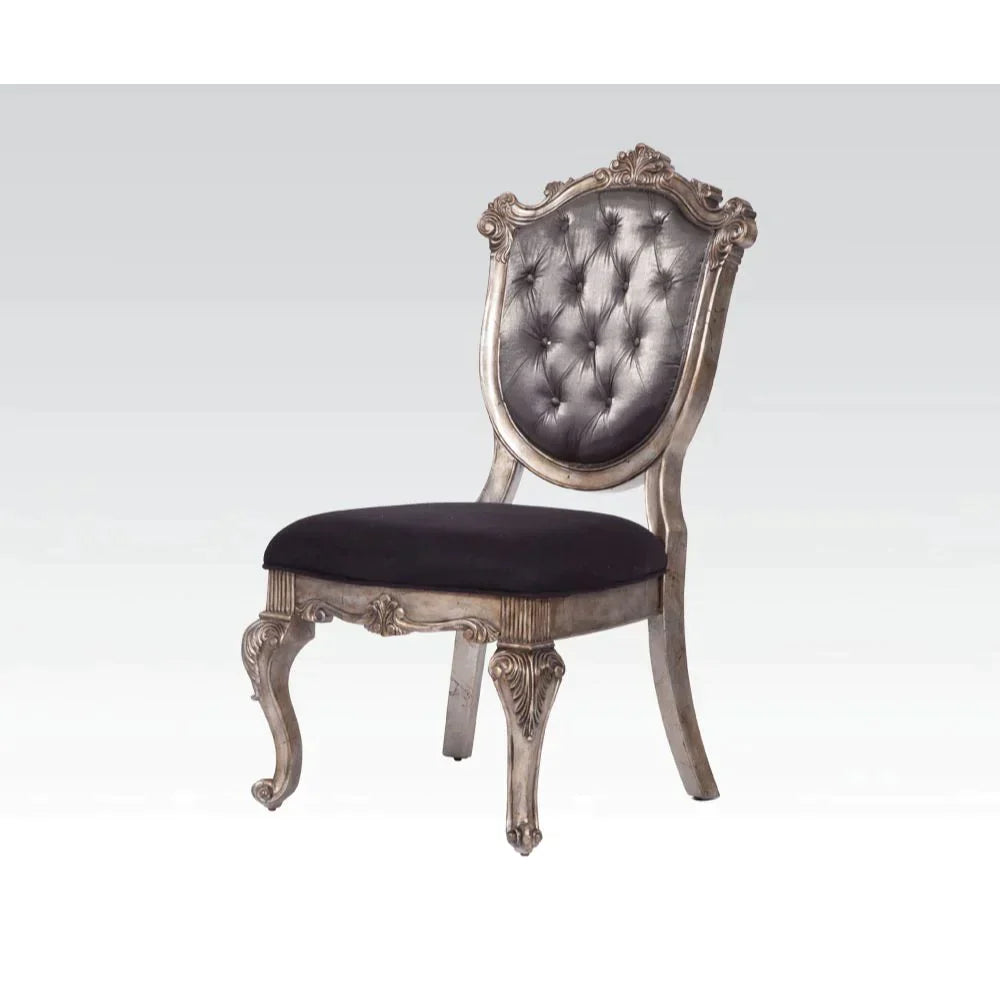 Chantelle Silver Gray Silk-Like Fabric & Antique Platinum Side Chair Model 60542 By ACME Furniture