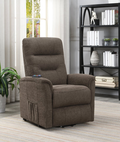 Coaster Henrietta Power Lift Recliner with Storage Pocket Brown Model 609404P