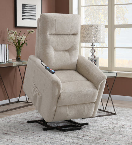 Coaster Henrietta Power Lift Recliner with Storage Pocket Beige Model 609405P