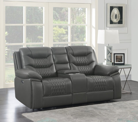 Coaster Flamenco Tufted Upholstered Power Loveseat with Console Charcoal Model 610205P