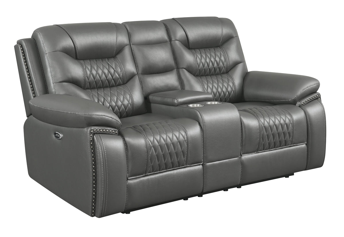 Coaster Flamenco Tufted Upholstered Power Loveseat with Console Charcoal Model 610205P
