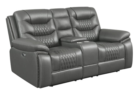 Coaster Flamenco Tufted Upholstered Power Loveseat with Console Charcoal Model 610205P