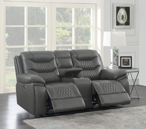 Coaster Flamenco Tufted Upholstered Power Loveseat with Console Charcoal Model 610205P