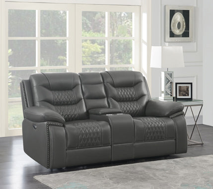 Coaster Flamenco Tufted Upholstered Power Loveseat with Console Charcoal Model 610205P