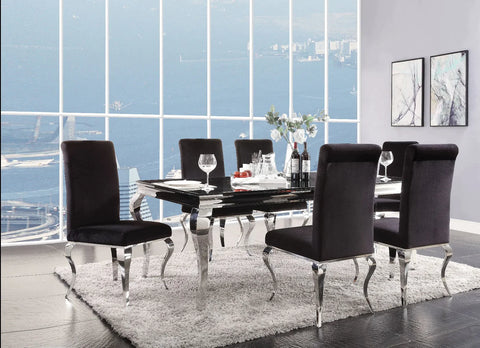 Fabiola Stainless Steel & Black Glass Dining Table Model 62070 By ACME Furniture
