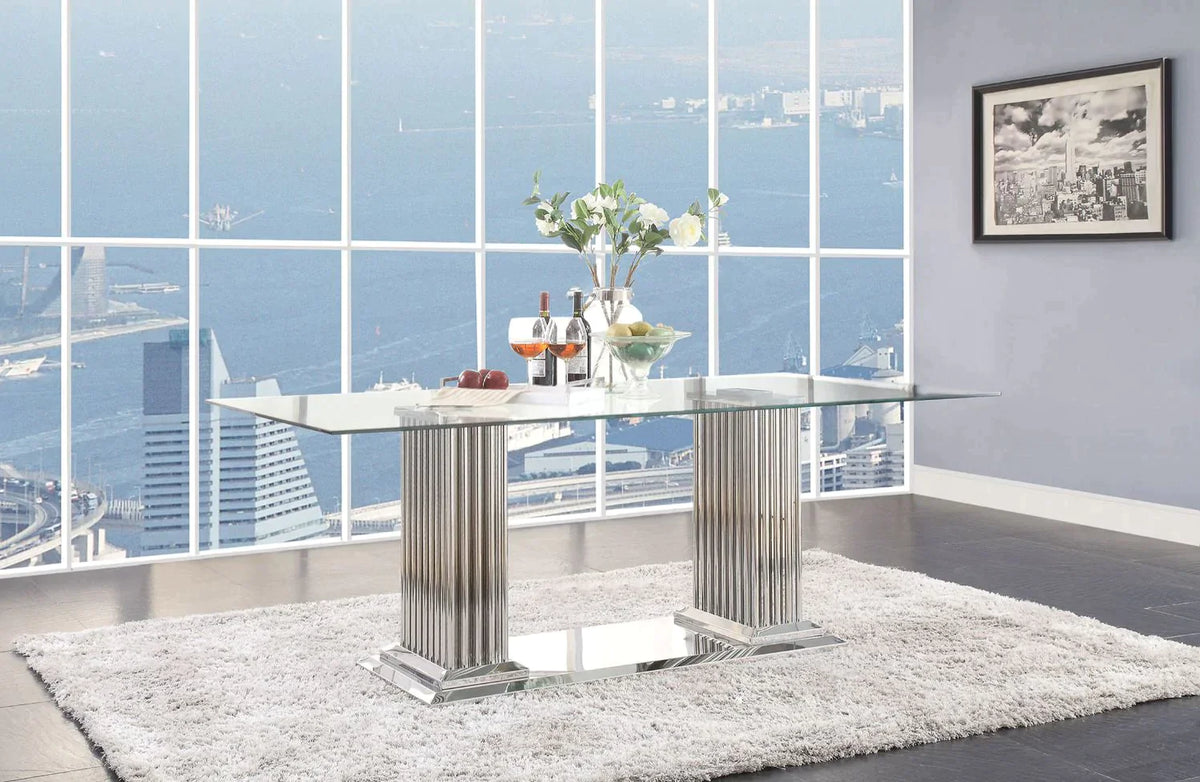 Cyrene Stainless Steel & Clear Glass Dining Table Model 62075 By ACME Furniture