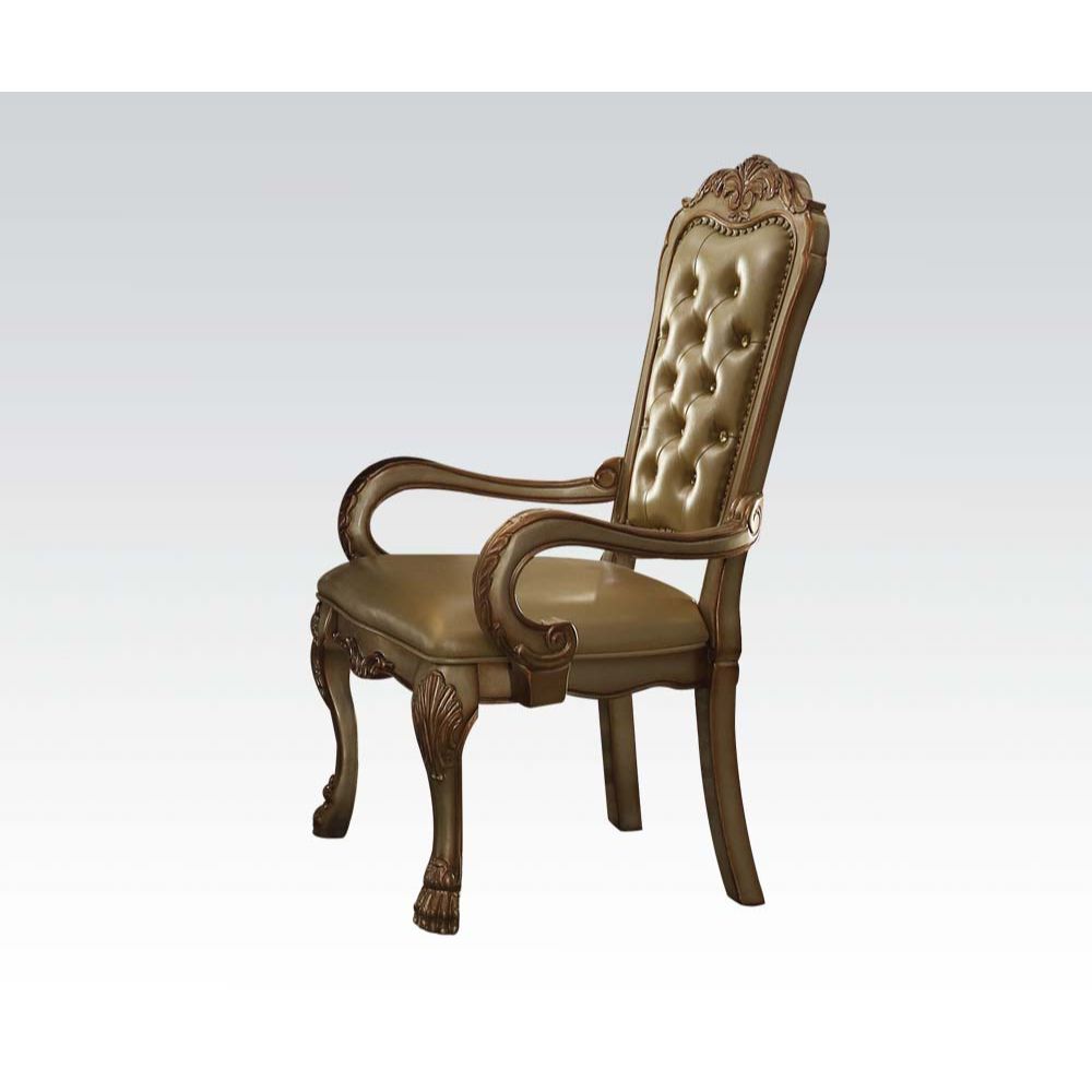 ACME Dresden Bone PU & Gold Patina Finish Dresden Arm Chair (Set-2) Model 63154