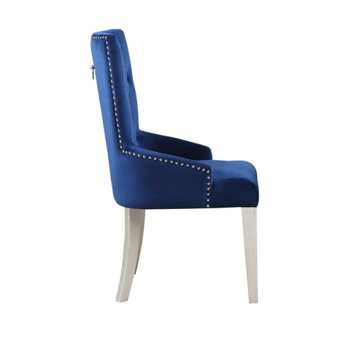 Varian Blue Fabric & Antique Platinum Side Chair Model 66162 By ACME Furniture