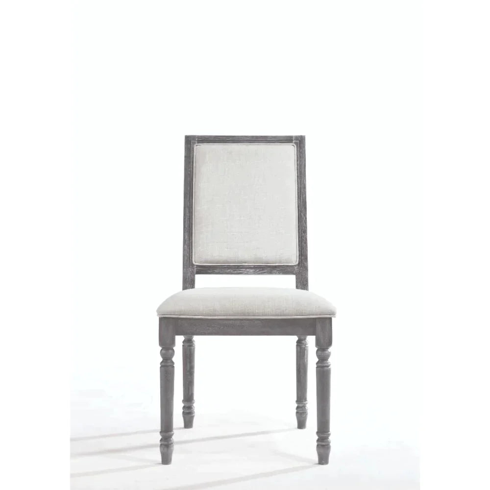 Leventis Cream Linen & Weathered Gray Side Chair Model 66182 By ACME Furniture