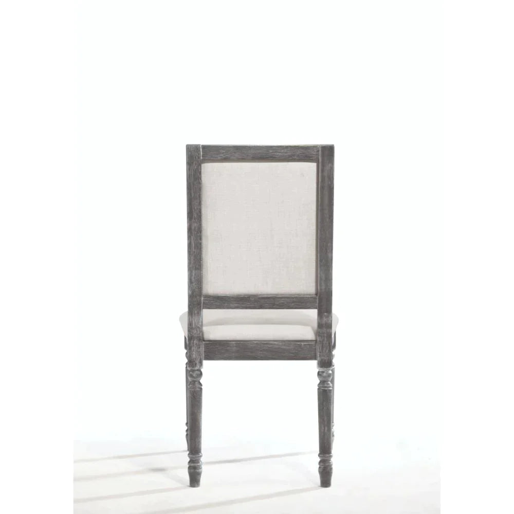 Leventis Cream Linen & Weathered Gray Side Chair Model 66182 By ACME Furniture
